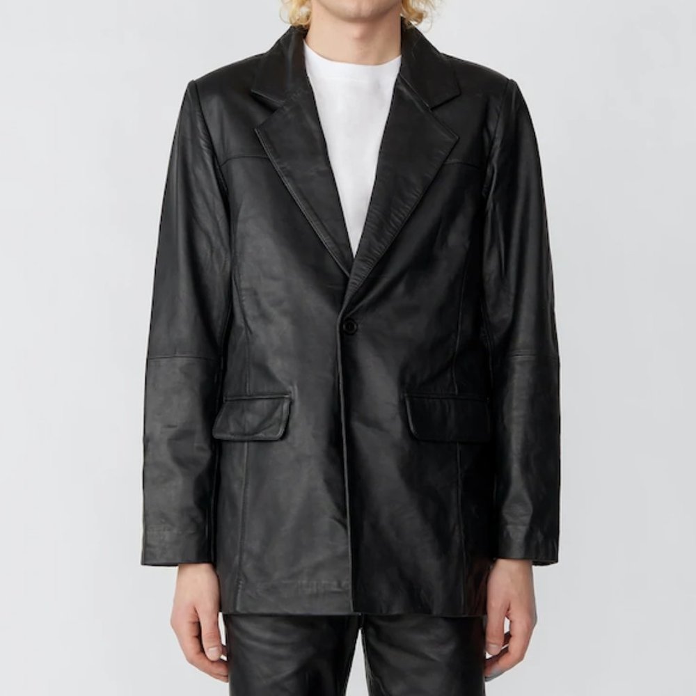 Deadwood Bradley Black Recycled Leather Jacket Single Button Blazer XL